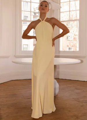 Basic Fashion Fresh Stitch Golden Child Linen Maxi Dress - Yellow