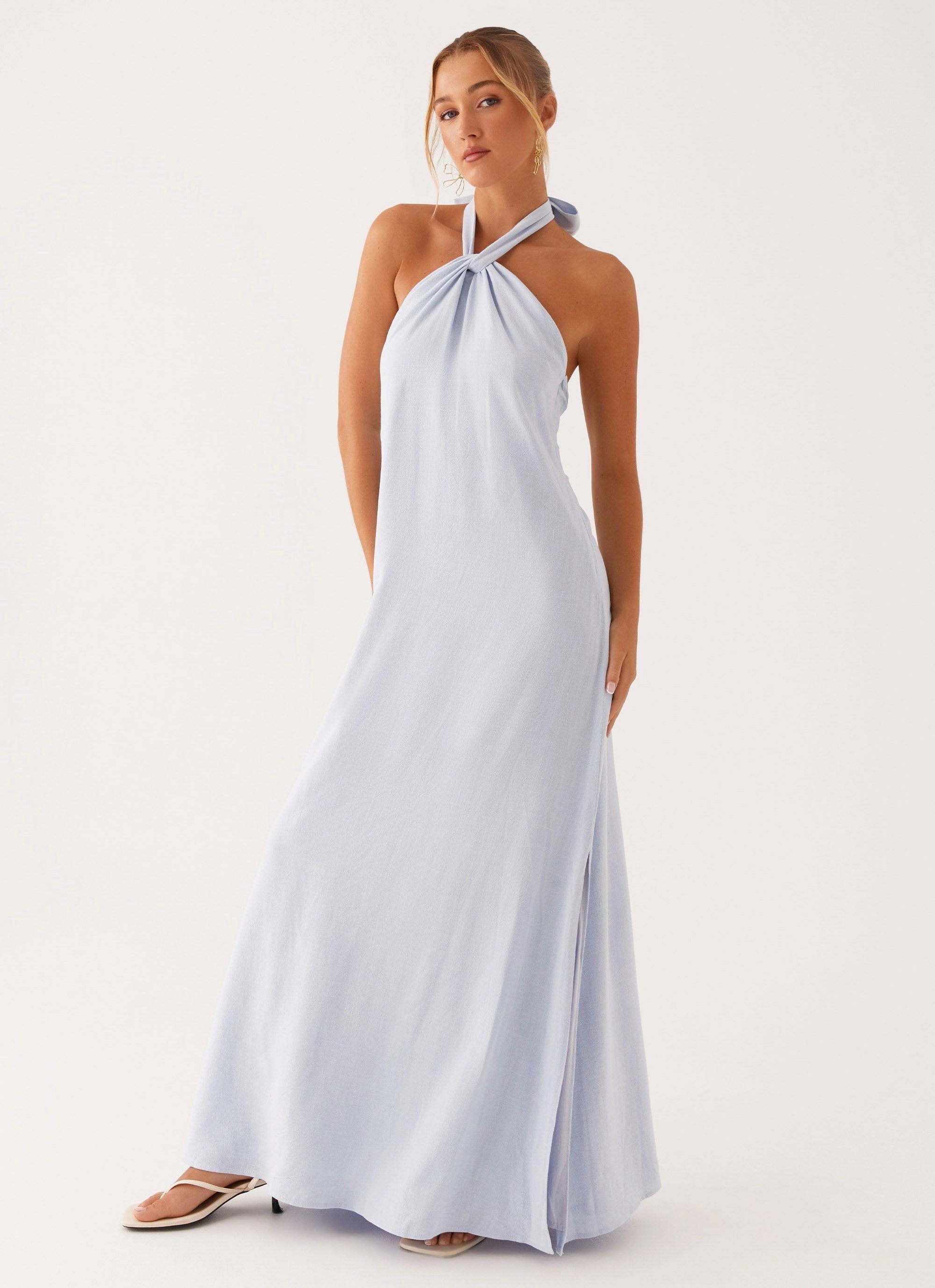 Golden Child Linen Maxi Dress - Blue Airy Drape