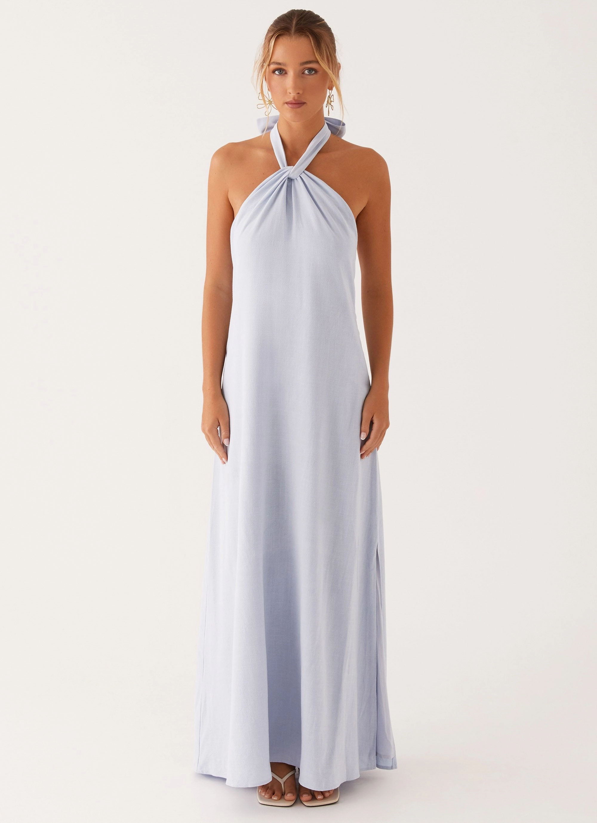 Golden Child Linen Maxi Dress - Blue Glamorous look Travel-Pack