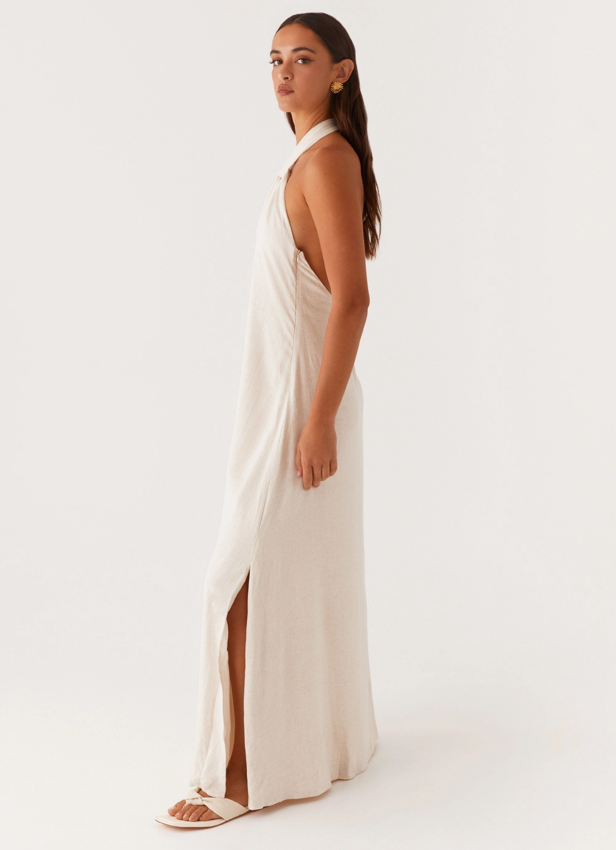 Comfortable travel dress Golden Child Linen Maxi Dress - Oatmeal