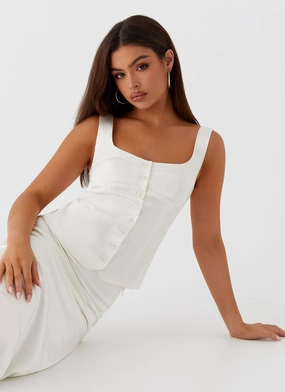 Curved Hem Design Golden Skies Bustier Panel Top - Ivory
