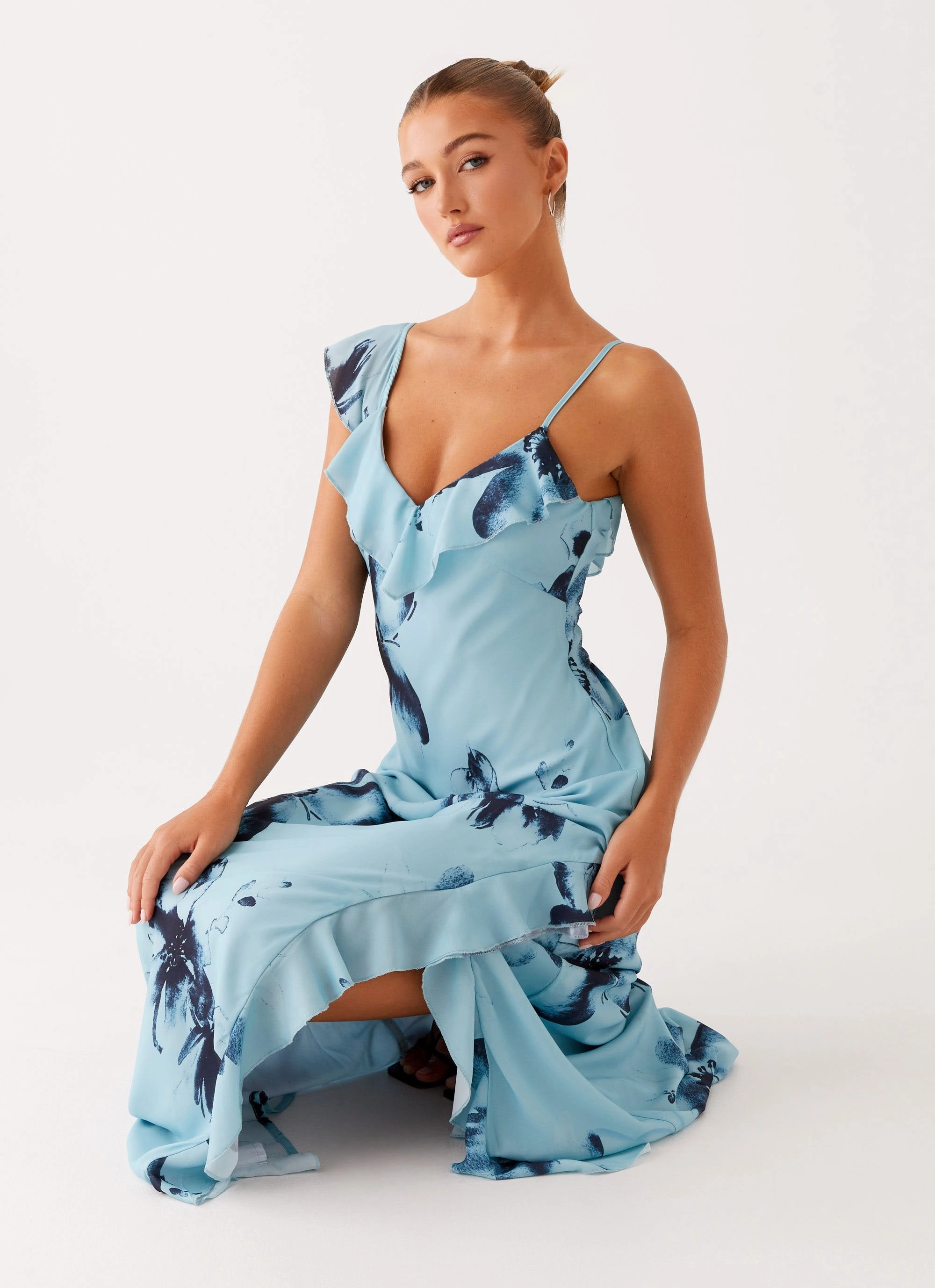 Goldsmith Maxi Dress - Blue Black Floral ConvertibleNeckline