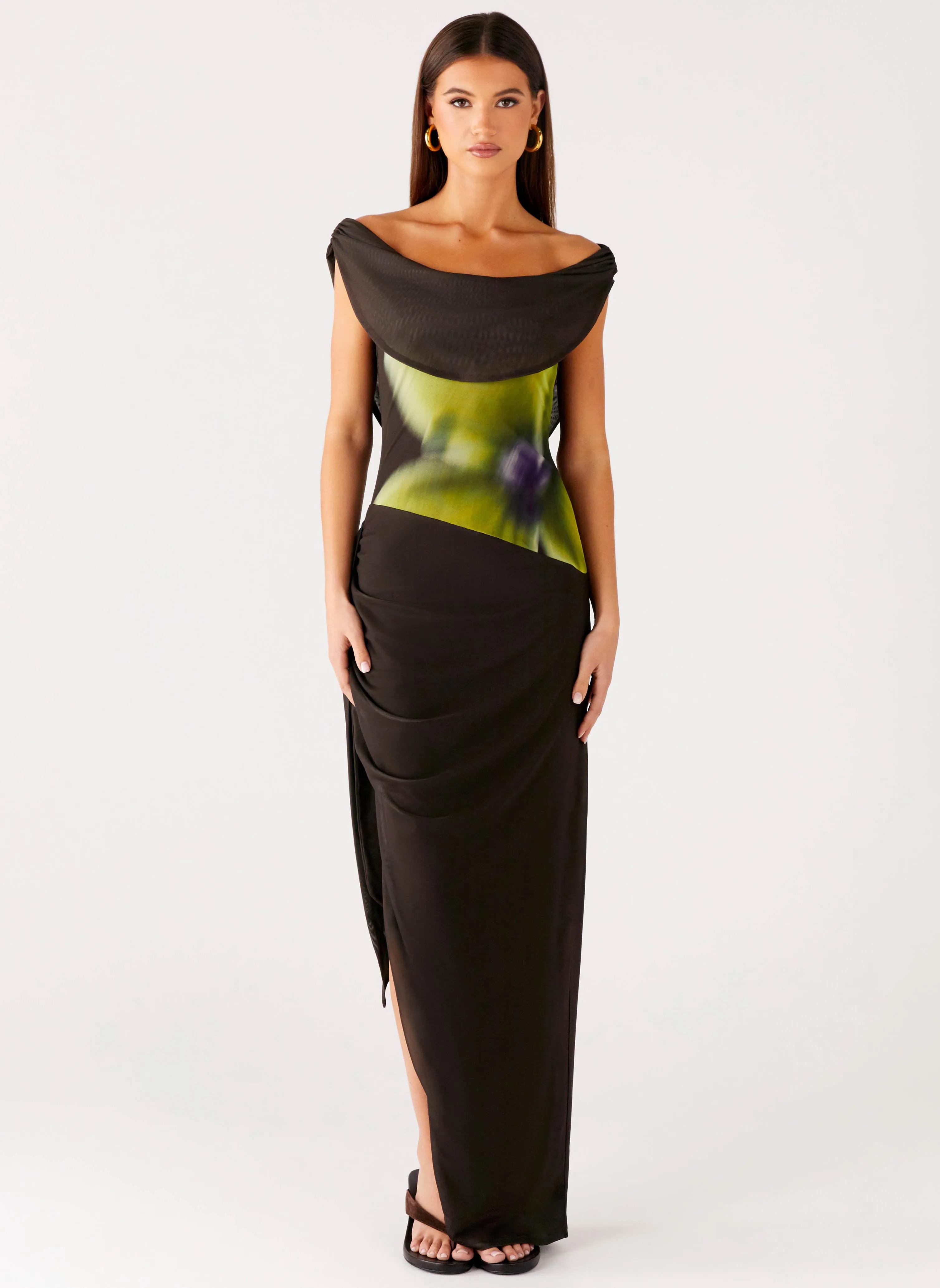 Good Fortune Maxi Dress - Lime Flower Anytime Wear Scalloped-Edge