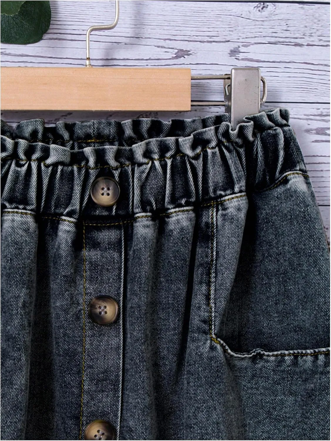 GORGLITTER Girl's Midi Denim Skirt Button Front Jean Skirts Summer Beach Slant Pocket Flowy Skirts 2025