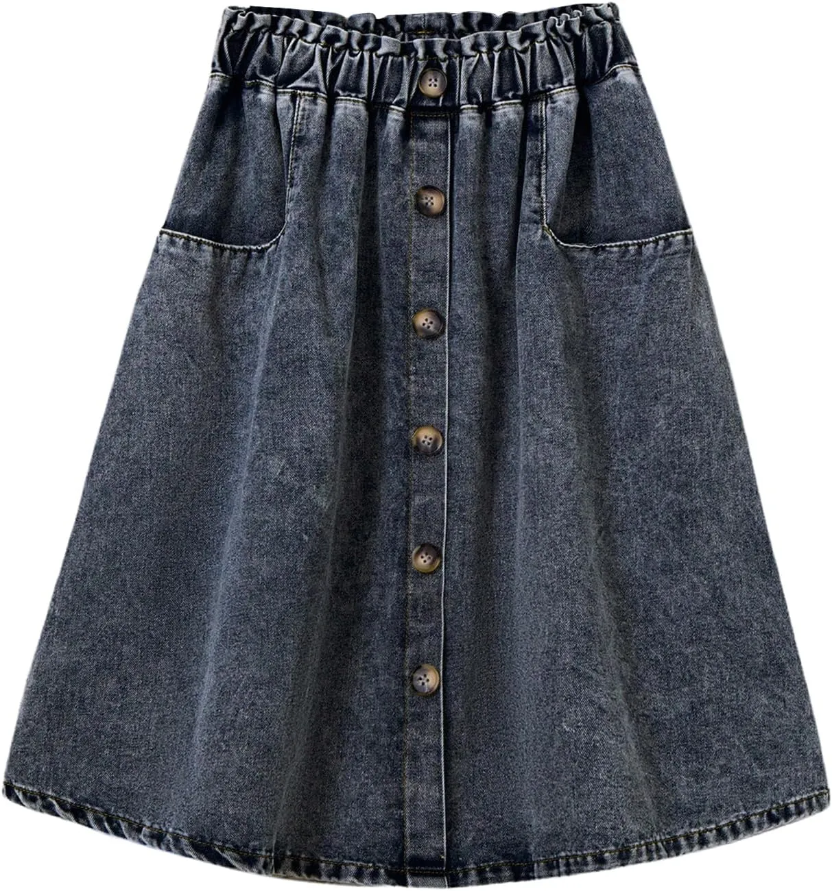 GORGLITTER Girl's Midi Denim Skirt Button Front Jean Skirts Summer Beach Slant Pocket Flowy Skirts 2025