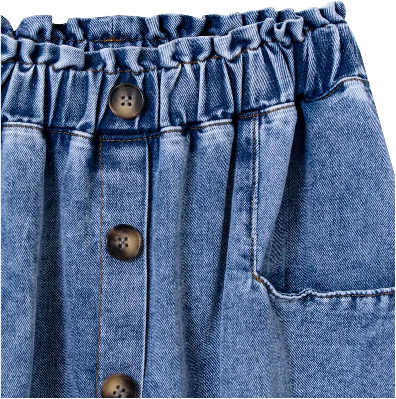 GORGLITTER Girl's Midi Denim Skirt Button Front Jean Skirts Summer Beach Slant Pocket Flowy Skirts 2025