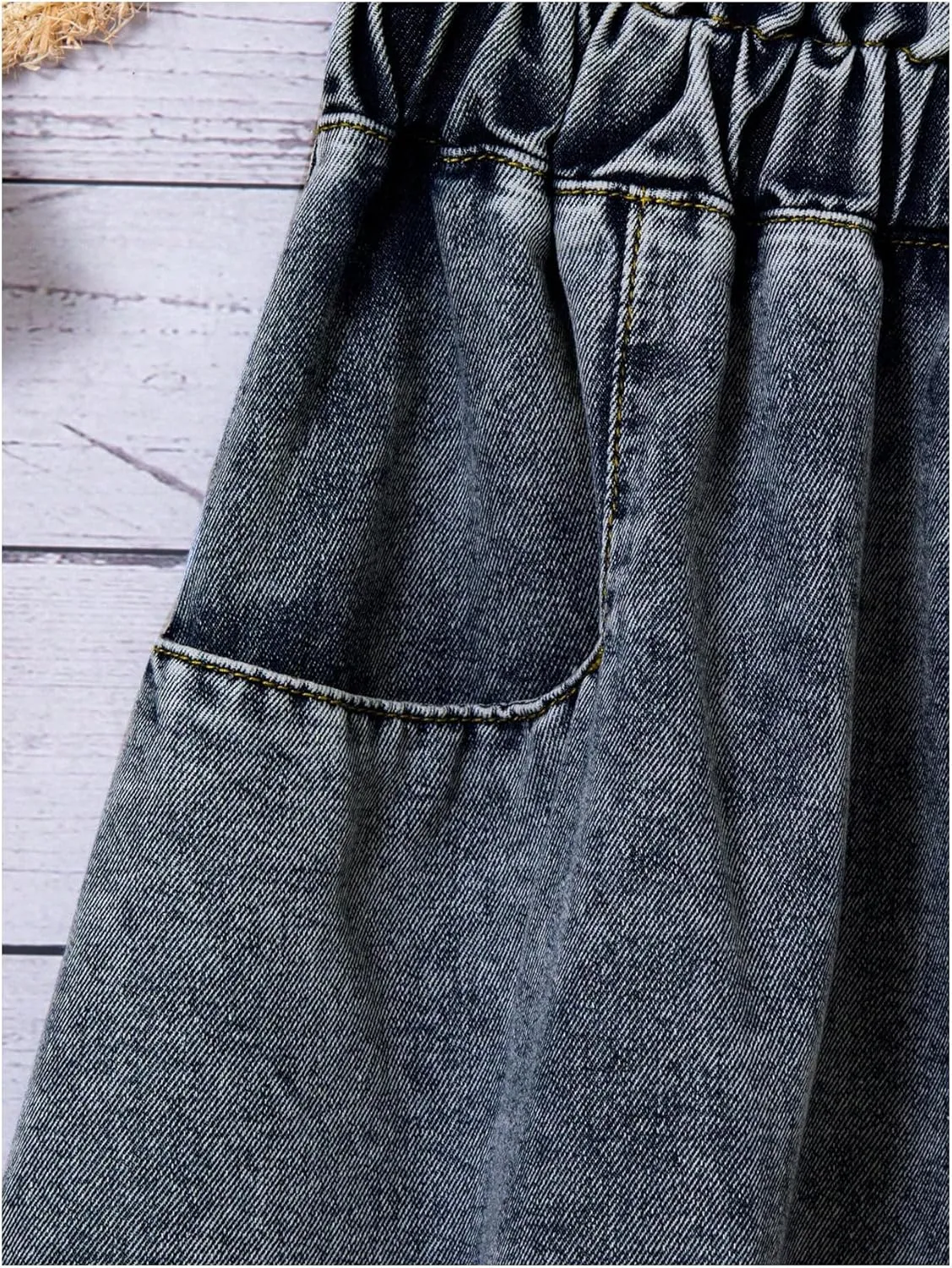 GORGLITTER Girl's Midi Denim Skirt Button Front Jean Skirts Summer Beach Slant Pocket Flowy Skirts 2025