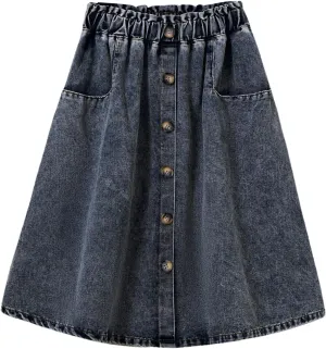 GORGLITTER Girl's Midi Denim Skirt Button Front Jean Skirts Summer Beach Slant Pocket Flowy Skirts 2025