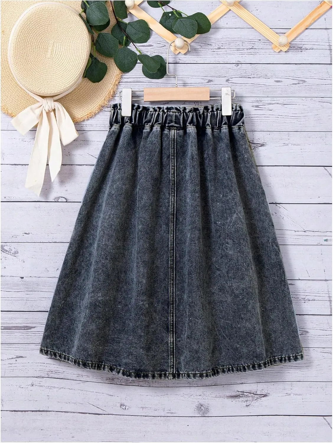 GORGLITTER Girl's Midi Denim Skirt Button Front Jean Skirts Summer Beach Slant Pocket Flowy Skirts 2025