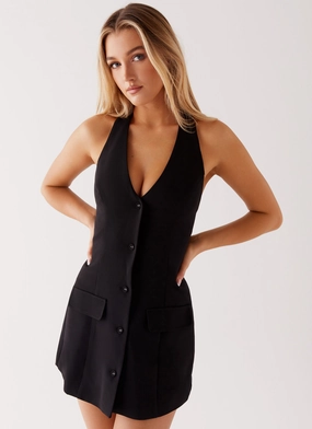 Stylish Layer Cozy Vibes Mira Halter Neck Mini Dress - Black