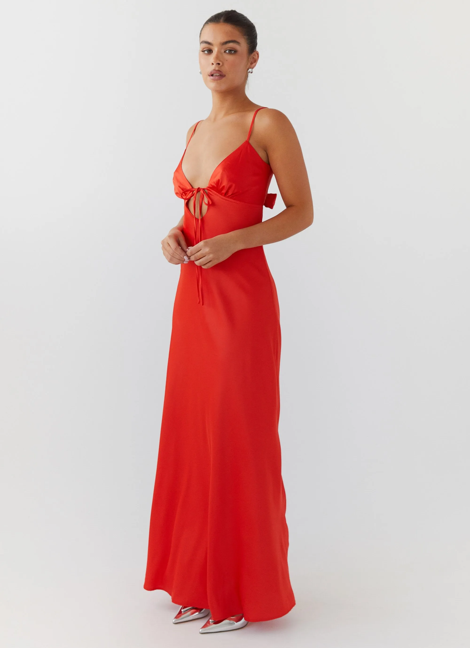 Clean Lines Cozy Drape Flora Satin Maxi Dress - Citrus