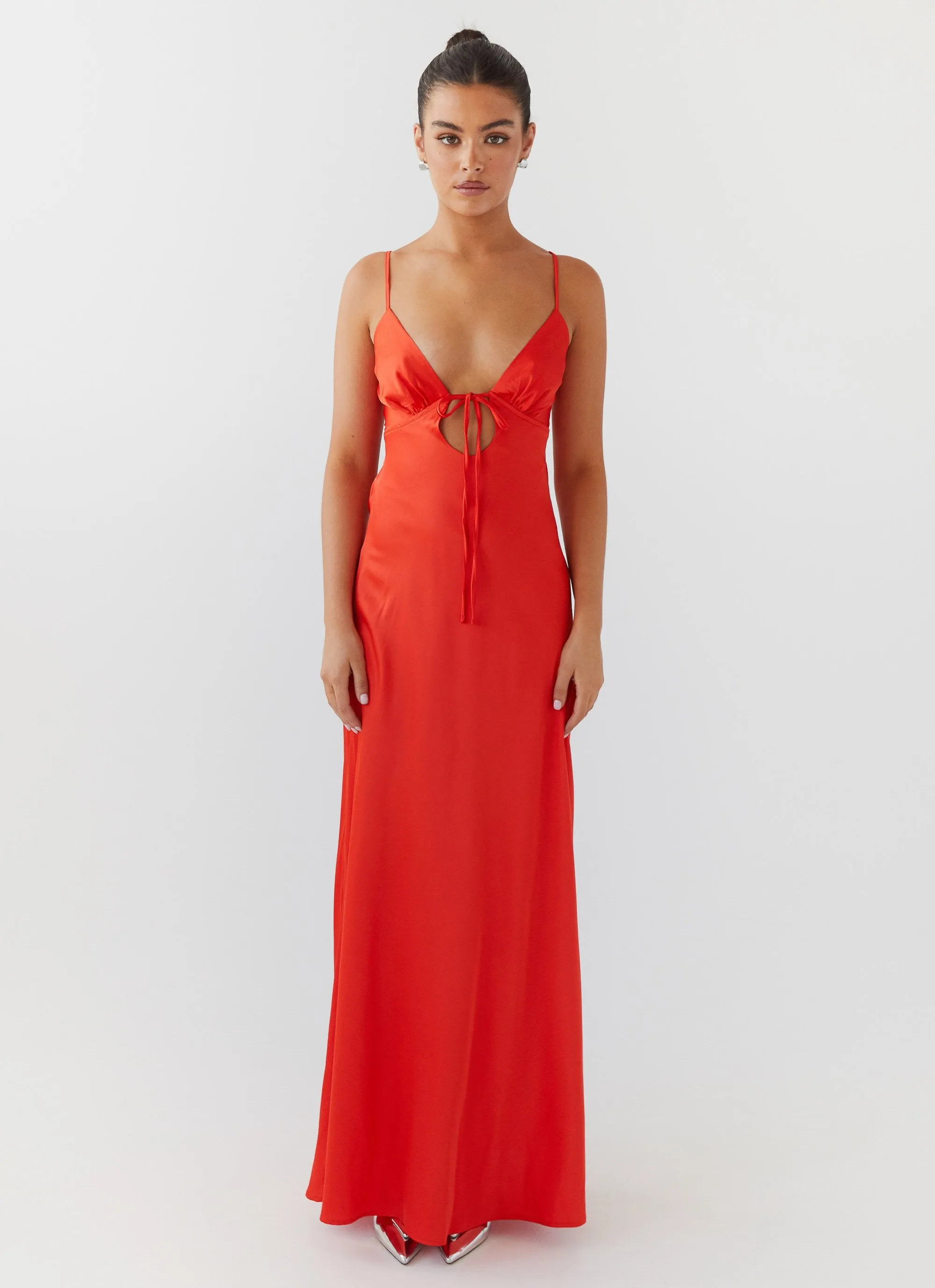 Sleek Vibe Rooftop-Event Flora Satin Maxi Dress - Citrus
