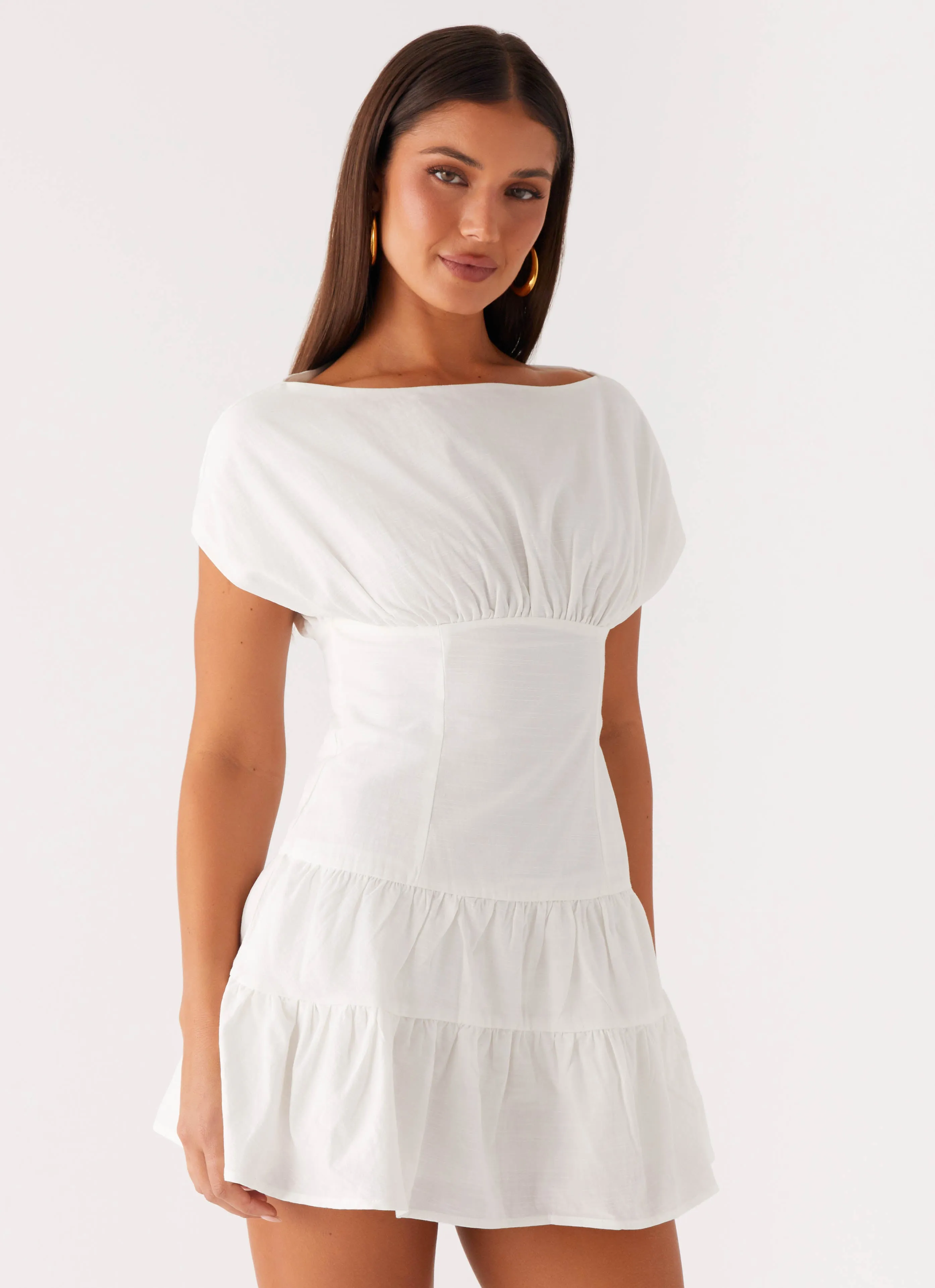 Slimming Shape Ember Haze Boat Neck Mini Dress - Off White