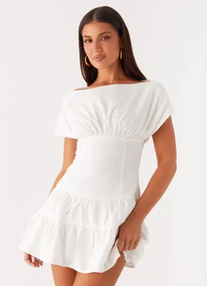 Ember Haze Boat Neck Mini Dress - Off White Applique-Detail