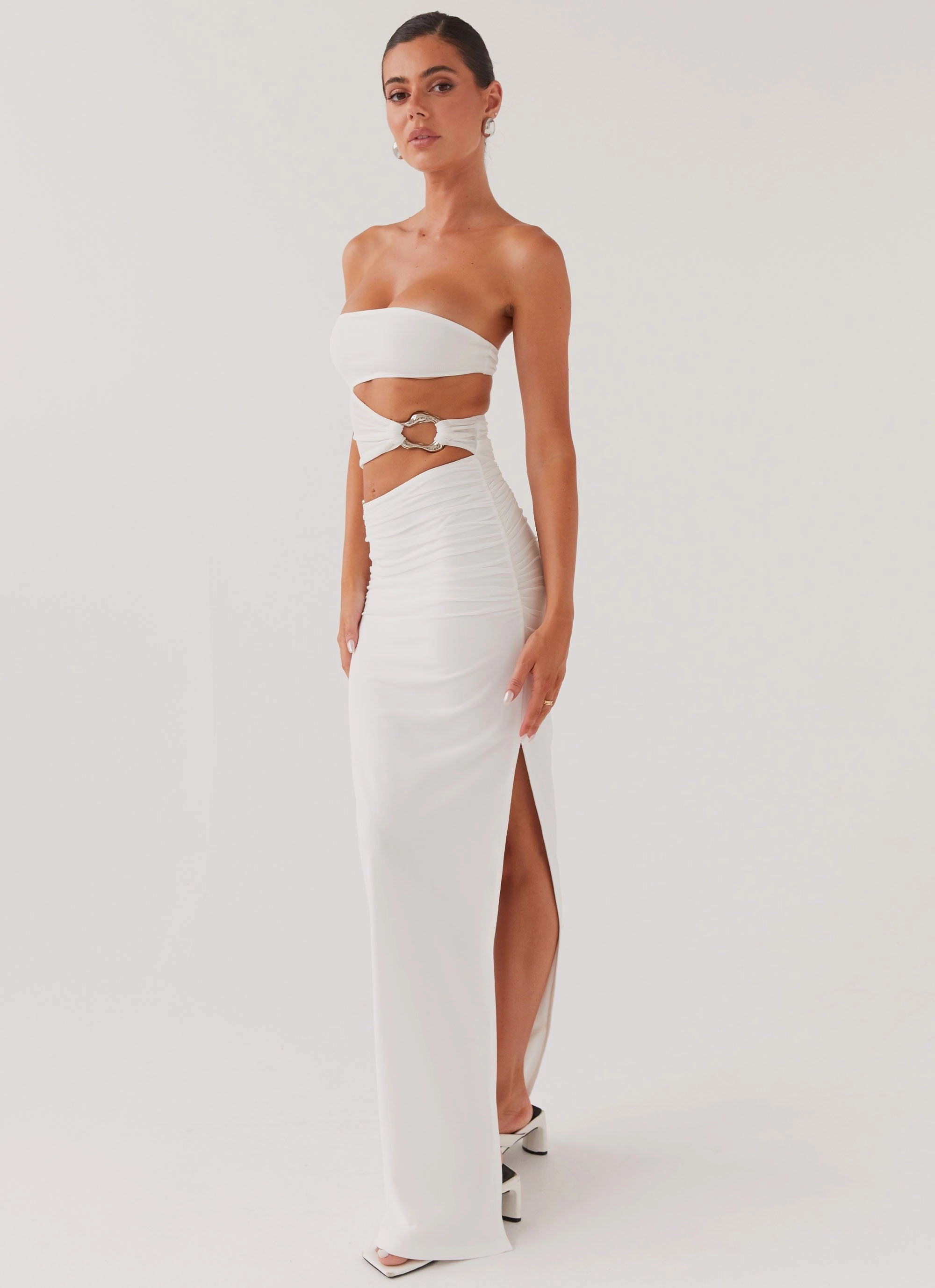 Into Pieces Mesh Maxi Dress - White Street Mode Refined Form
