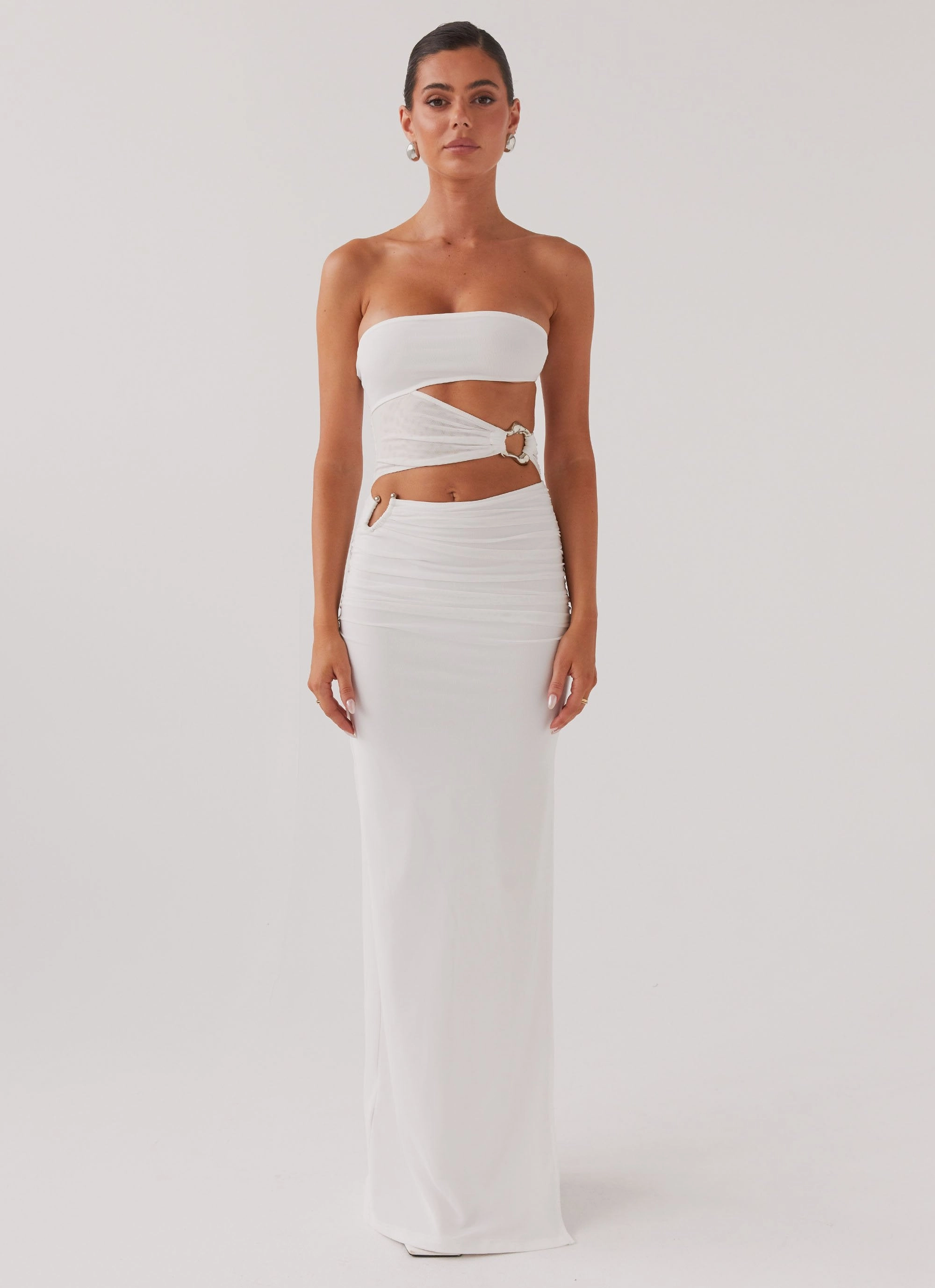 Simple Mood luxe feel Into Pieces Mesh Maxi Dress - White