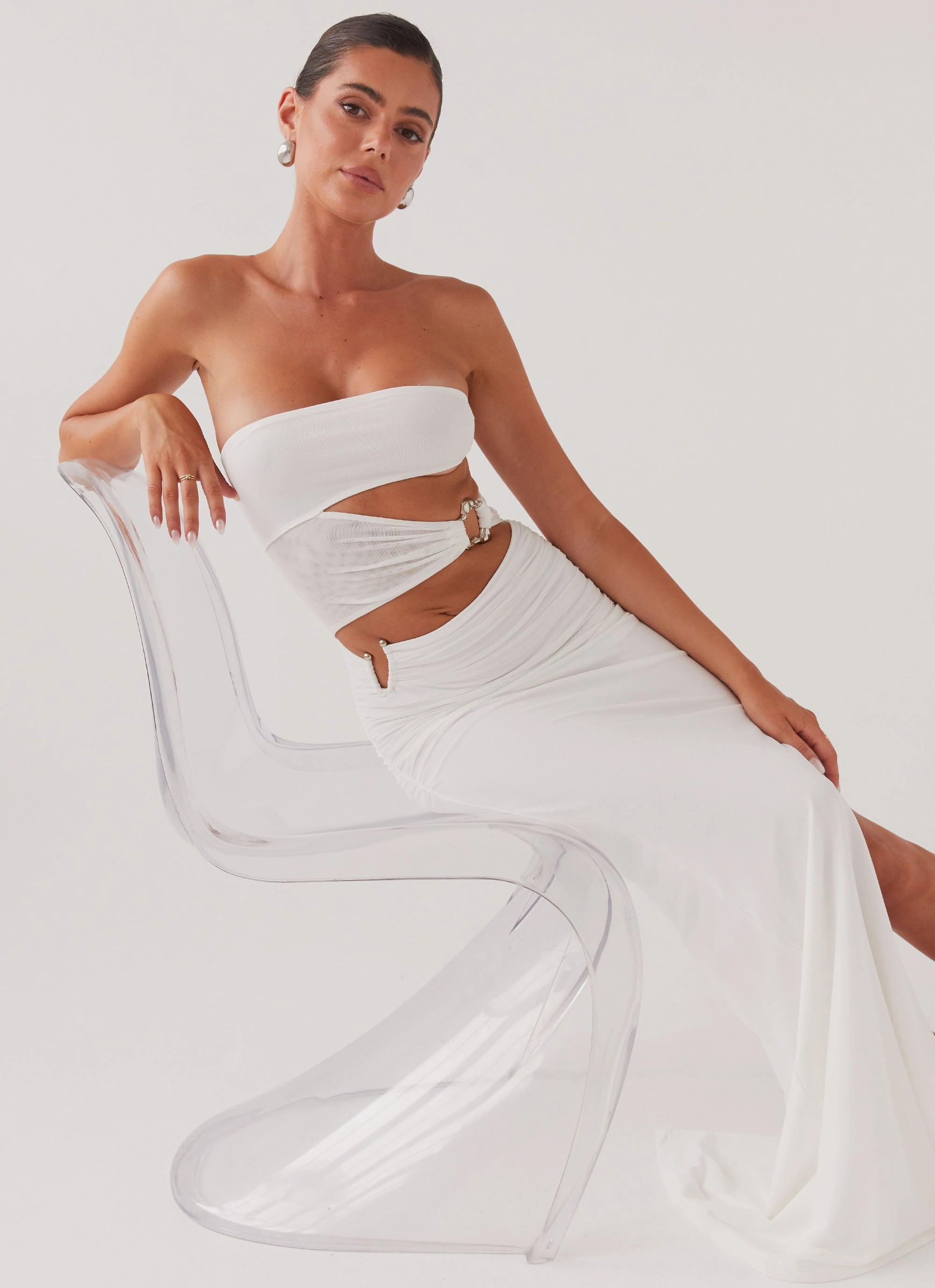 Dreamy Flow Into Pieces Mesh Maxi Dress - White