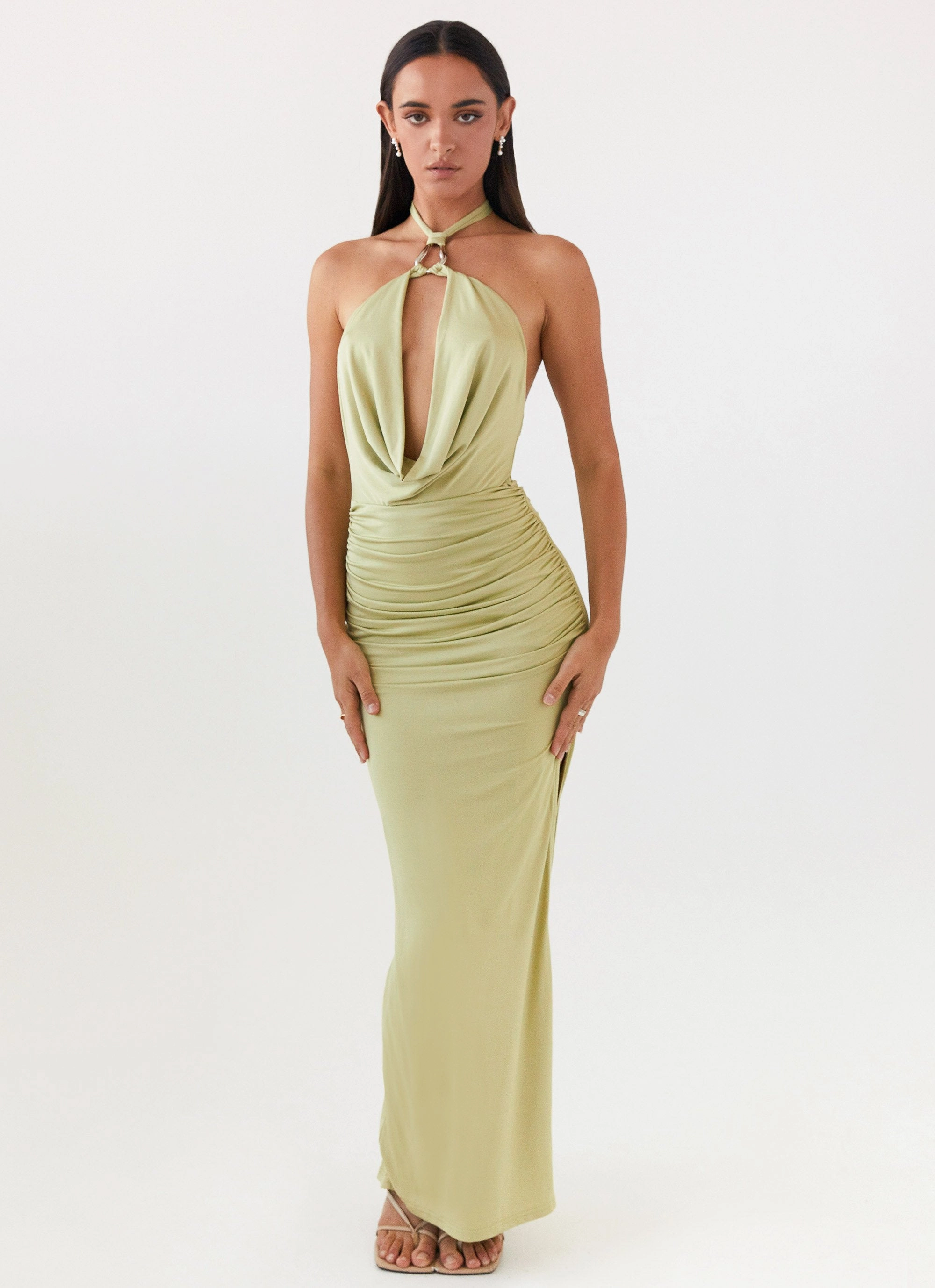 Chill Style Straight-Cut Samara Halterneck Maxi Dress - Sage