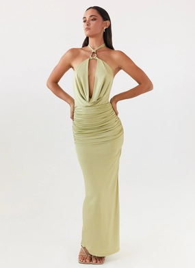 Samara Halterneck Maxi Dress - Sage Easy Fit