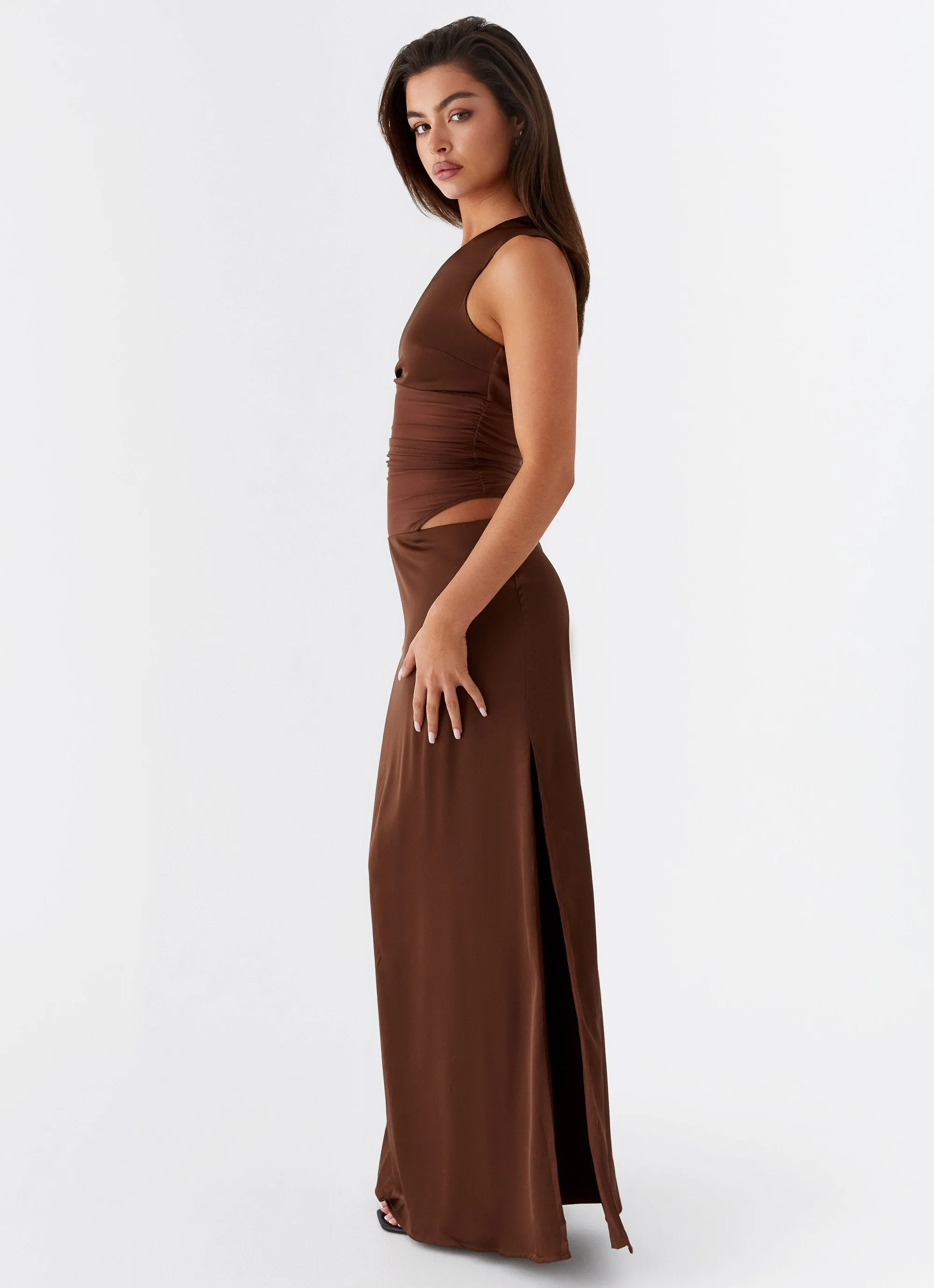 Drapey Fabric Snag-Resistant Juliette Maxi Dress - Chocolate