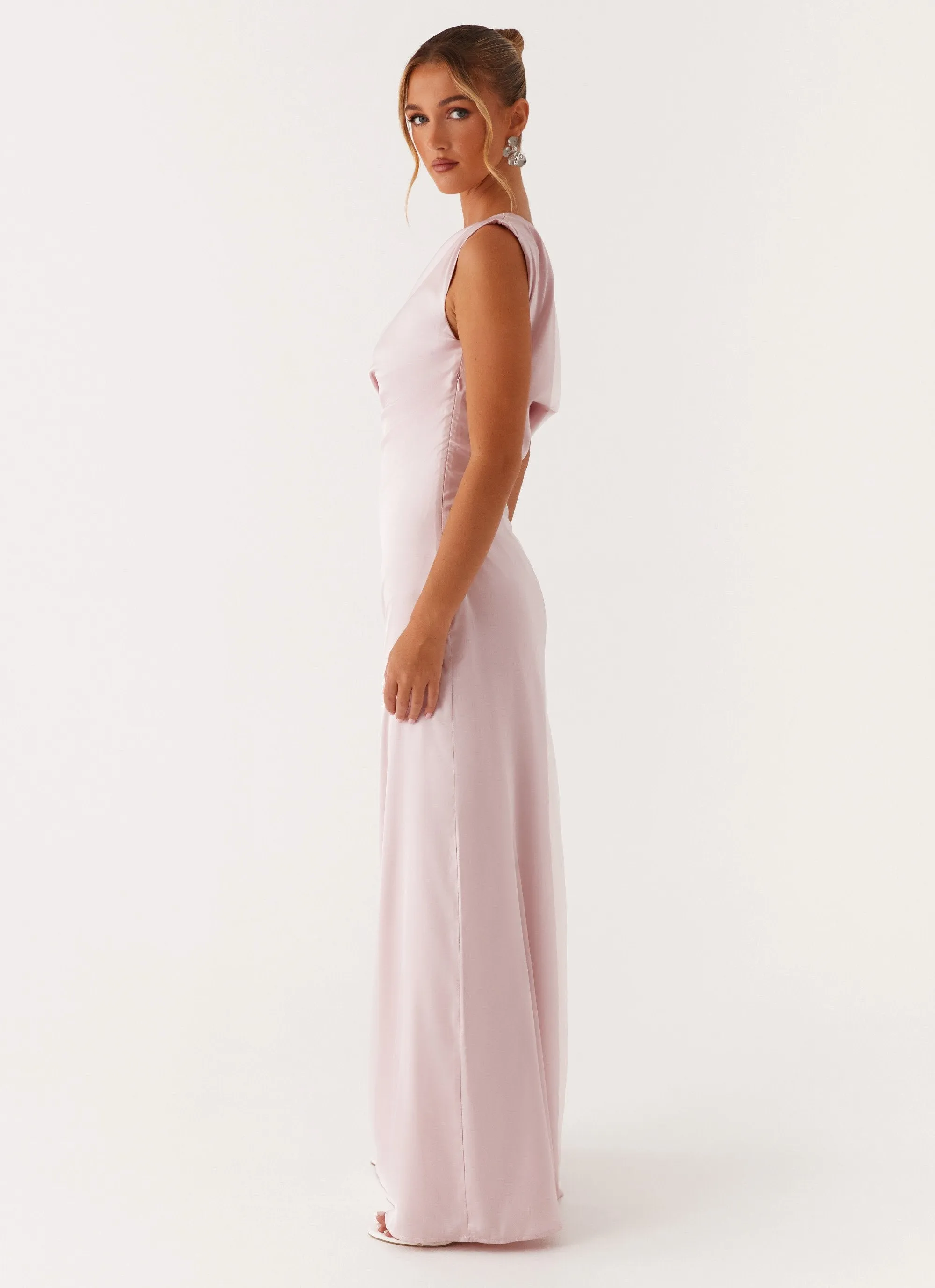Heart Of Glass Satin Maxi Dress - Pink Modern Silhouette
