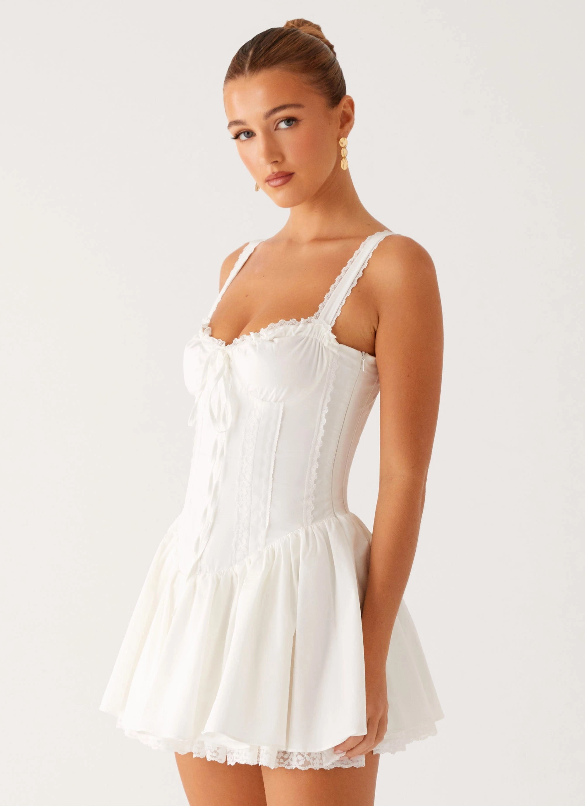 Lacie Mini Dress - White Minimalist Layering Satin-Finish