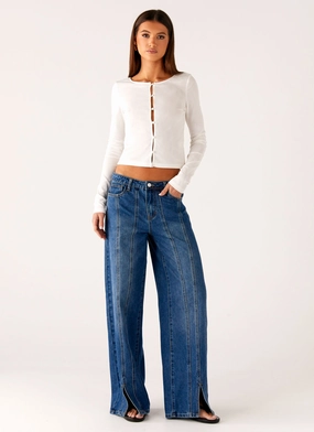 StretchWaistband Low-rise style Grayson Straight Leg Jeans - Denim Blue