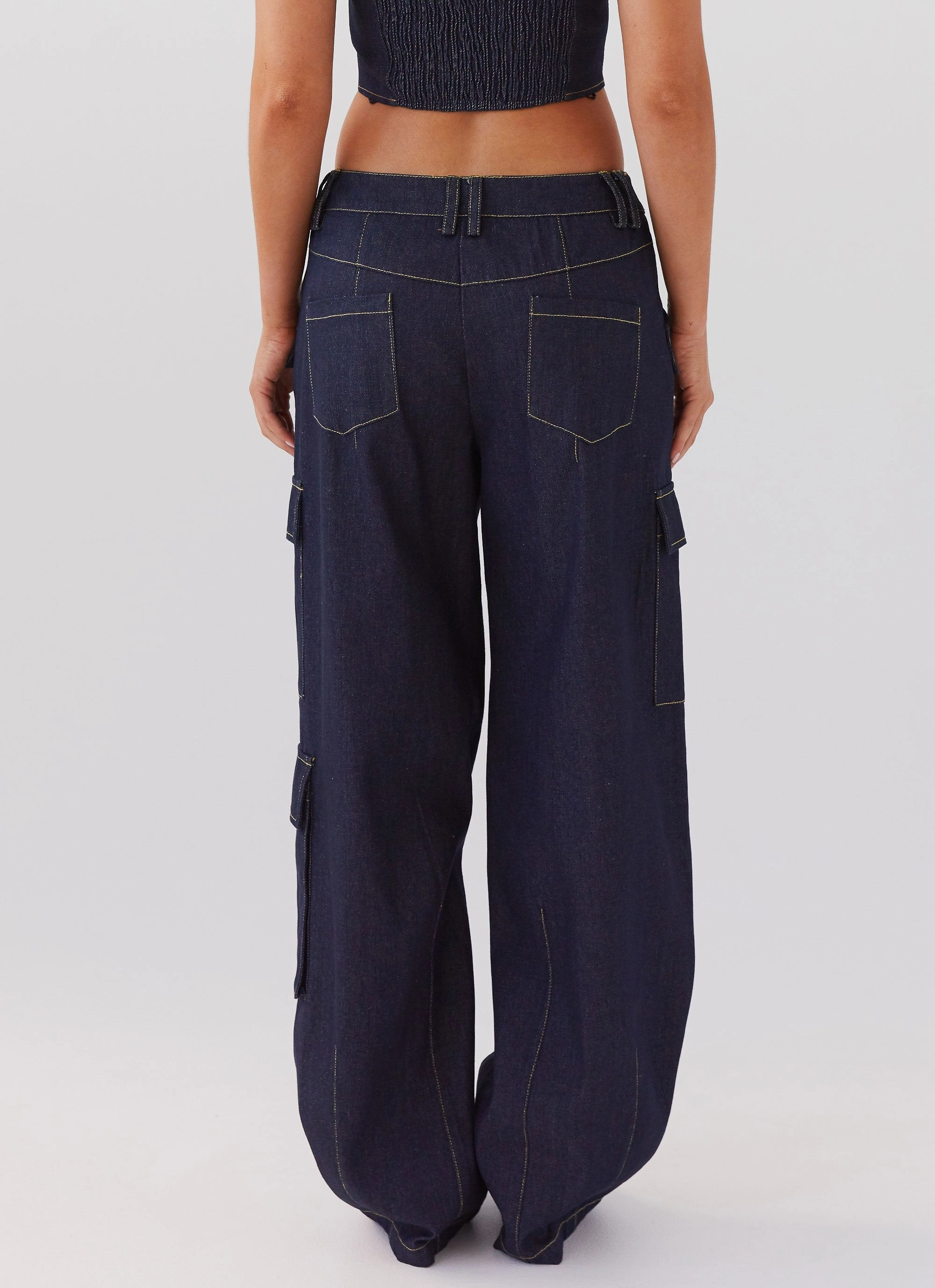 All Day Comfort Fit Flexible shape Greedy Denim Cargo Pants - Indigo
