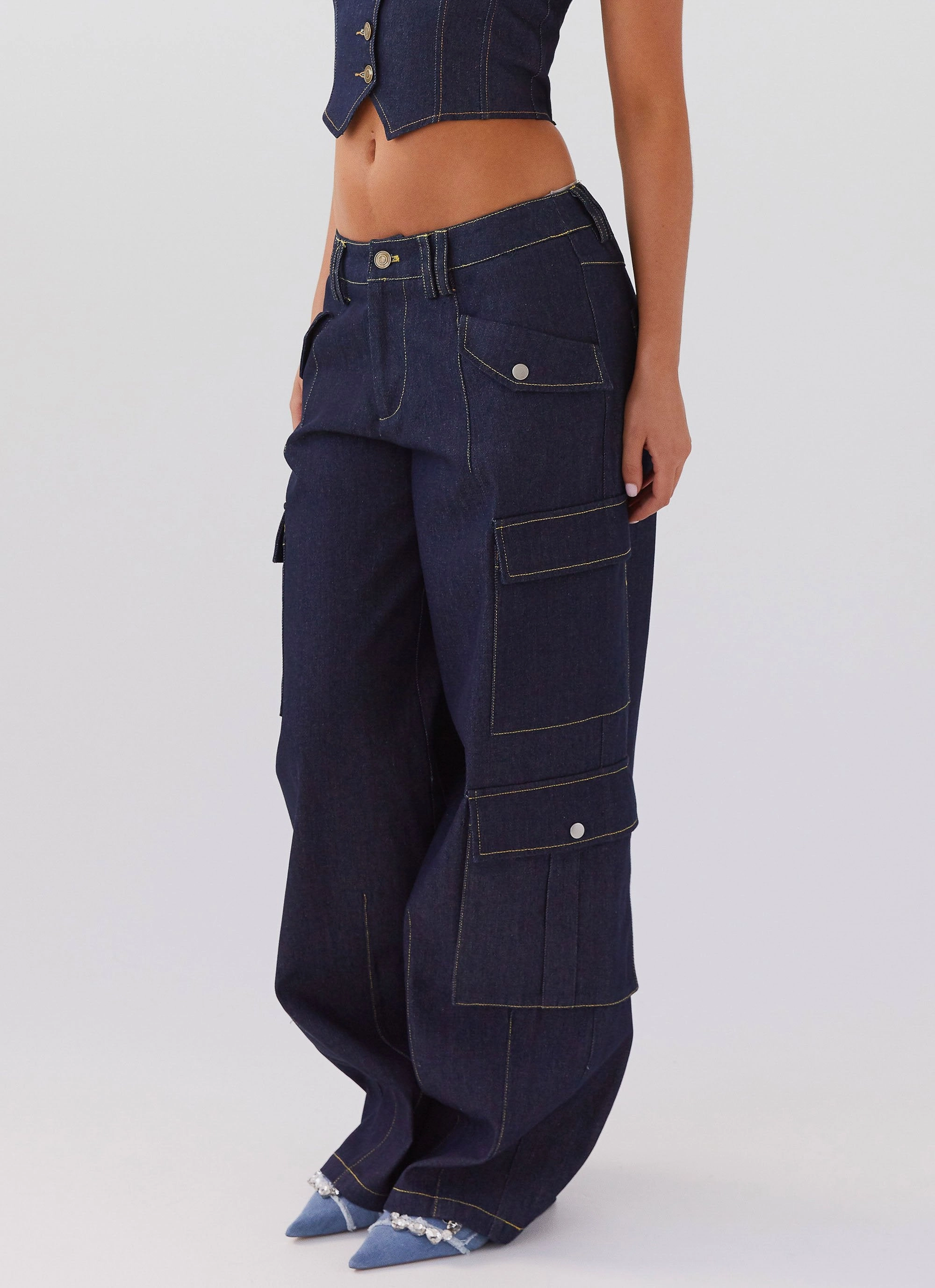 Fashion Fit Greedy Denim Cargo Pants - Indigo