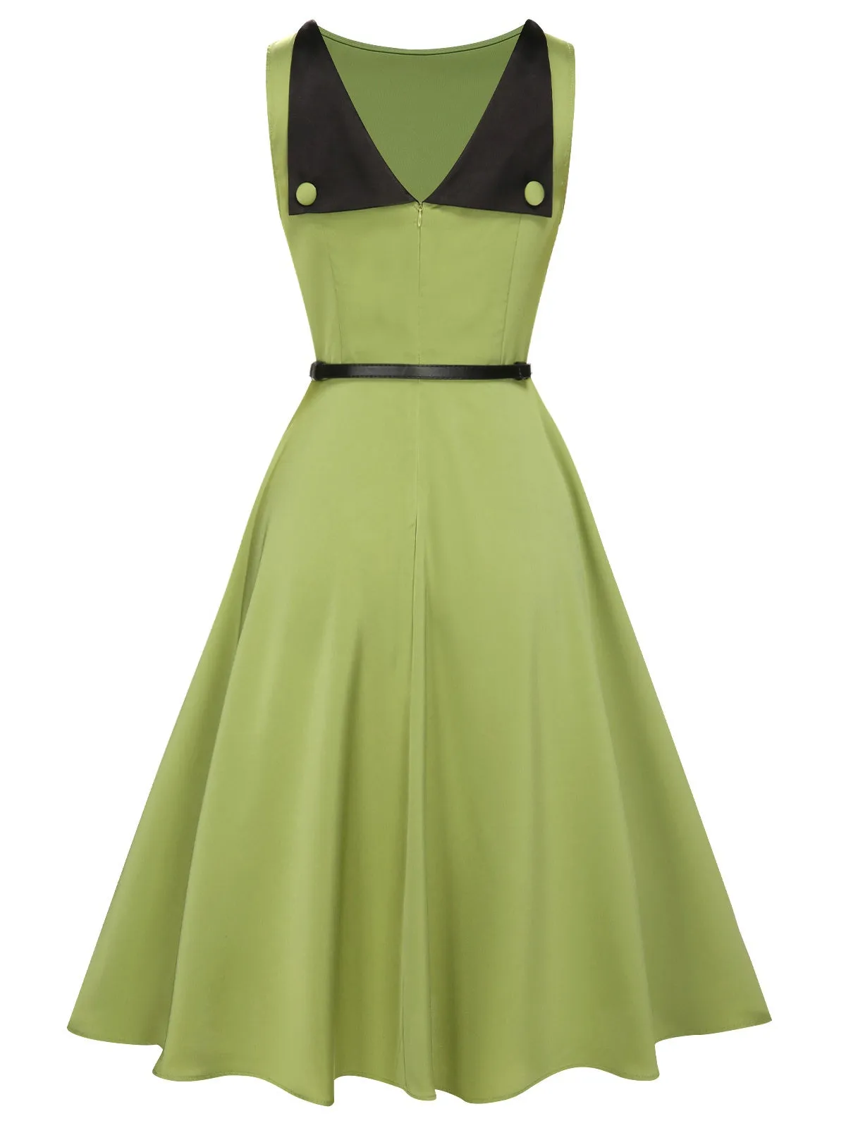 Green 1950s Boat Neck Sleeveless Belt Dress