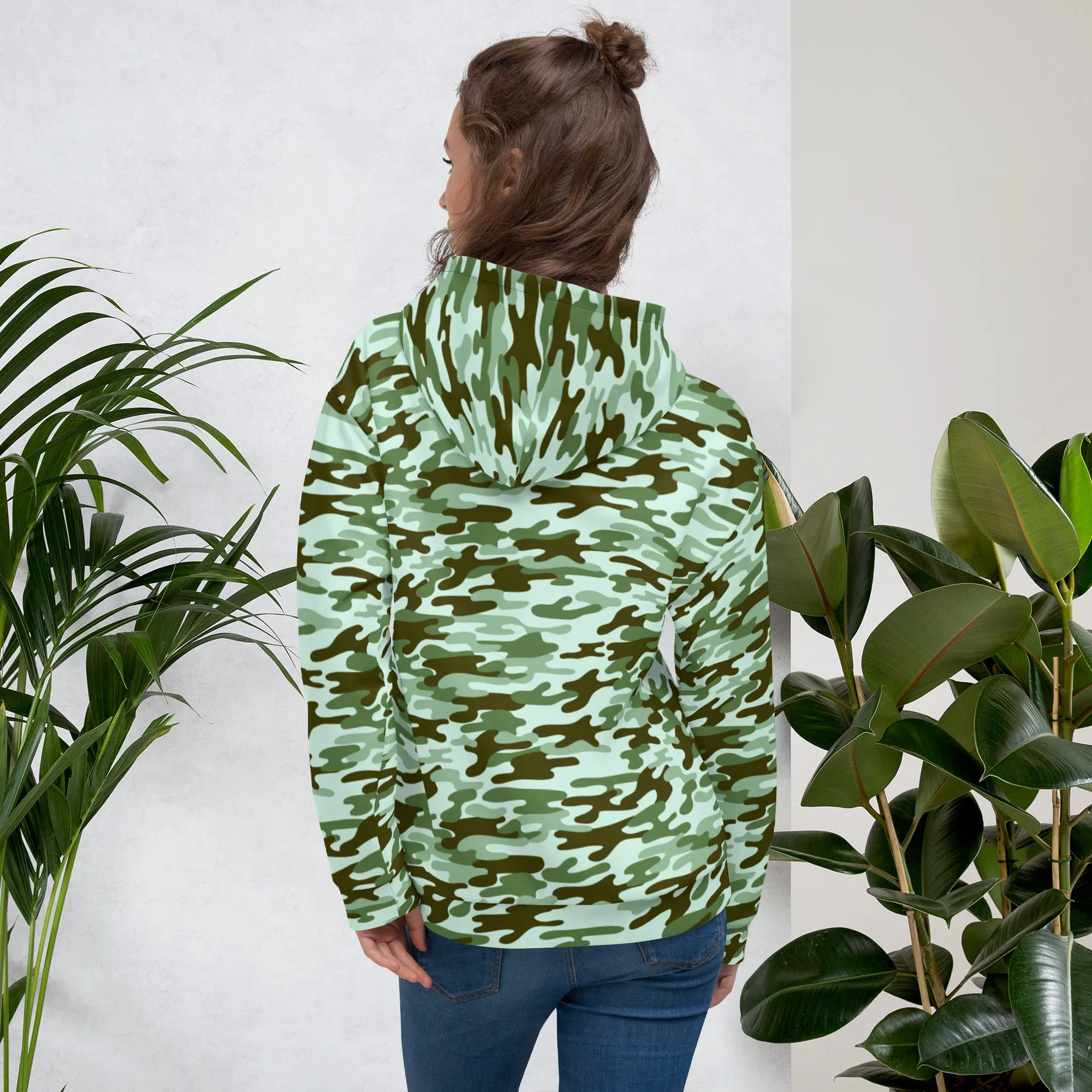 Green Camo Printed Unisex Hoodie, Camouflaged Army Military Print Best Men's or Women's Hoodies - Made in USA/EU/MX
