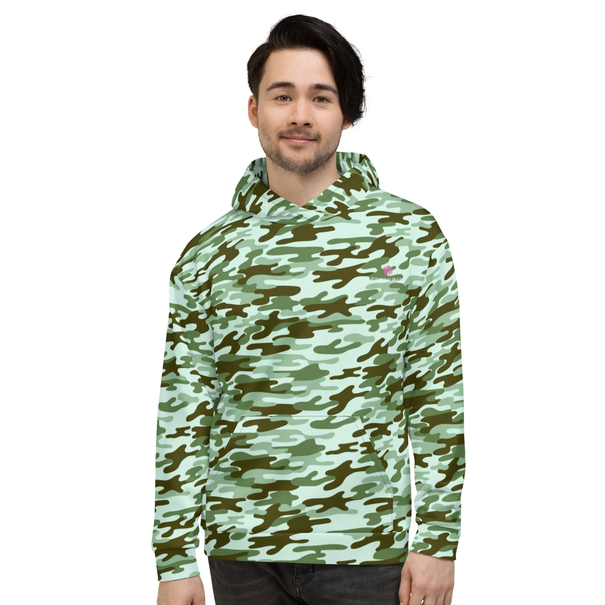 Green Camo Printed Unisex Hoodie, Camouflaged Army Military Print Best Men's or Women's Hoodies - Made in USA/EU/MX