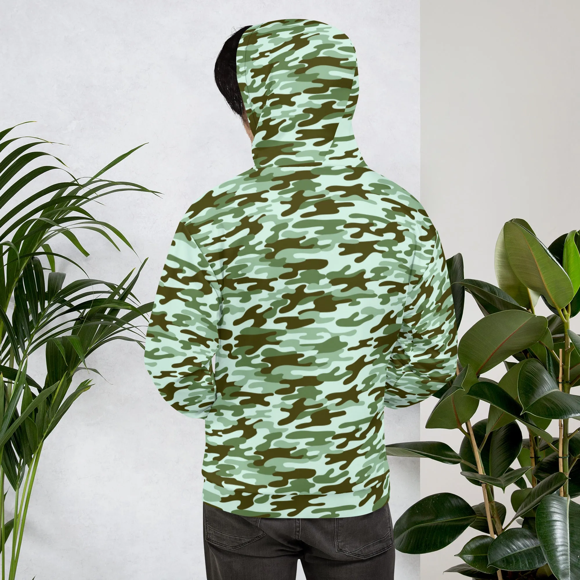 Green Camo Printed Unisex Hoodie, Camouflaged Army Military Print Best Men's or Women's Hoodies - Made in USA/EU/MX