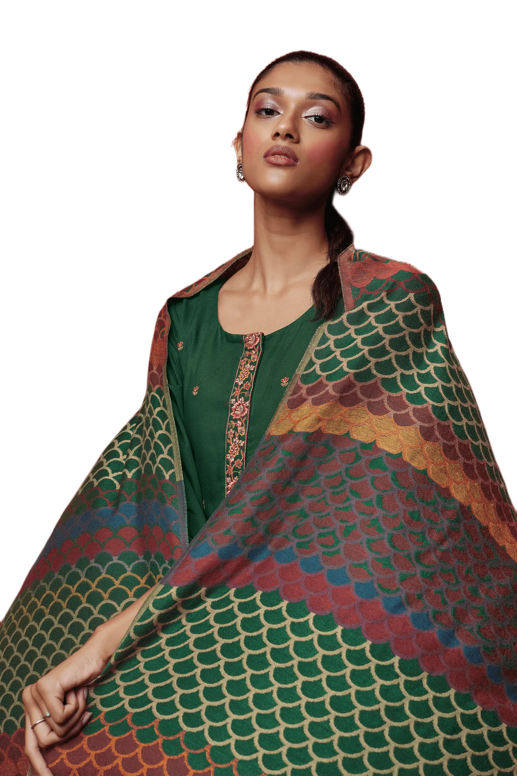 Green Fine Pashmina with Shawl Dress Material S1200A