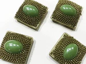 Green Stone Square Designer Show Buttons with Plastic Base (25 mm)