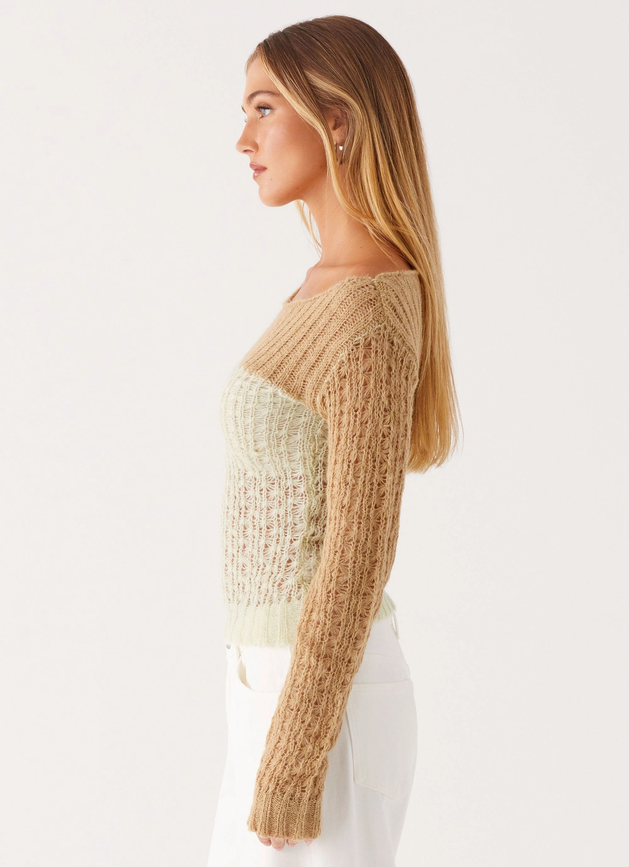 Thermal regulation UPF Protective Fabric Gretchen Knit Top - Mint Spliced