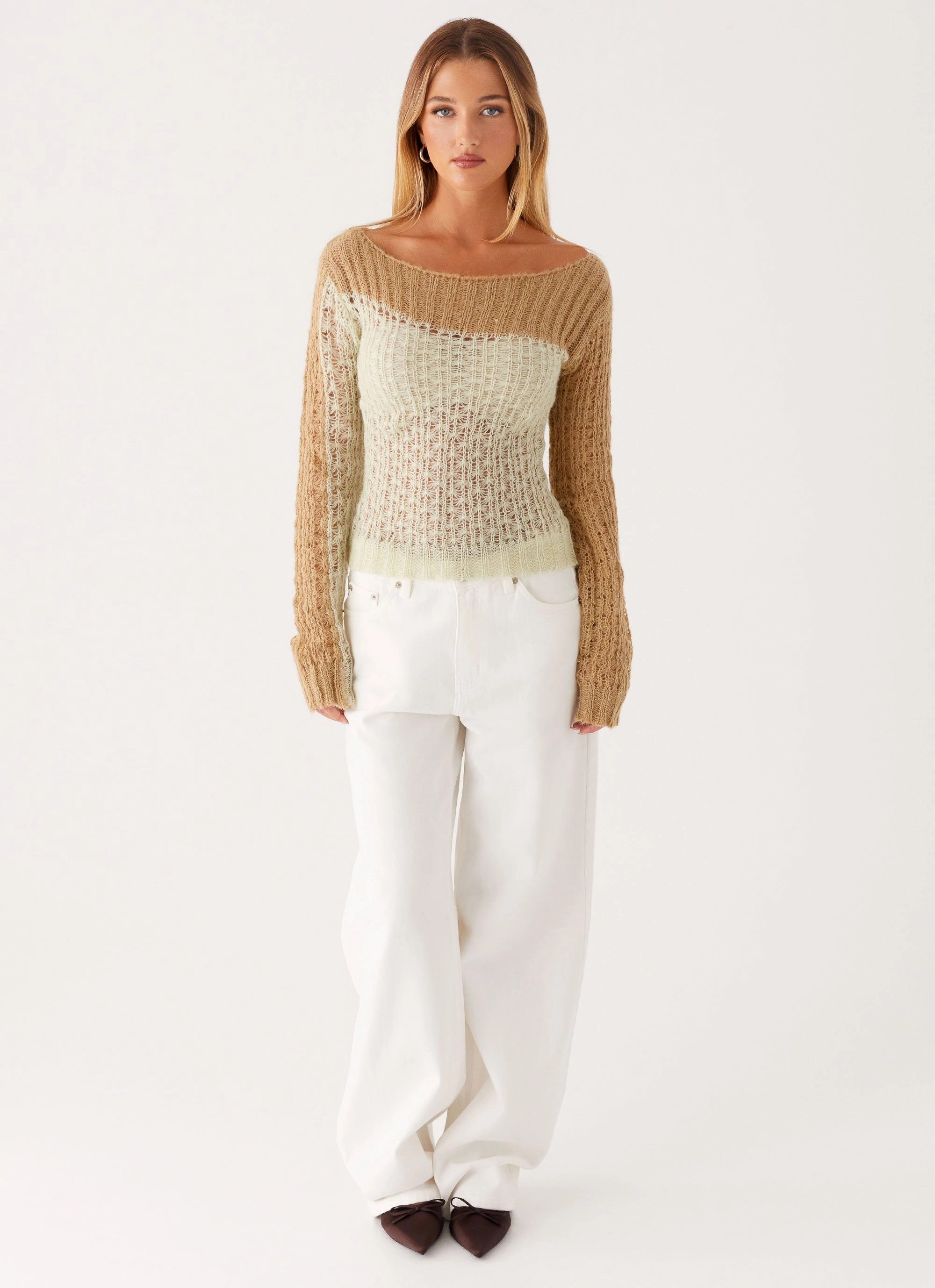 Gretchen Knit Top - Mint Spliced Ribbed Hem