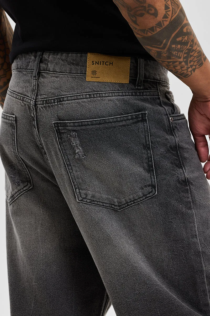 Grey Distressed Loose Fit Jeans