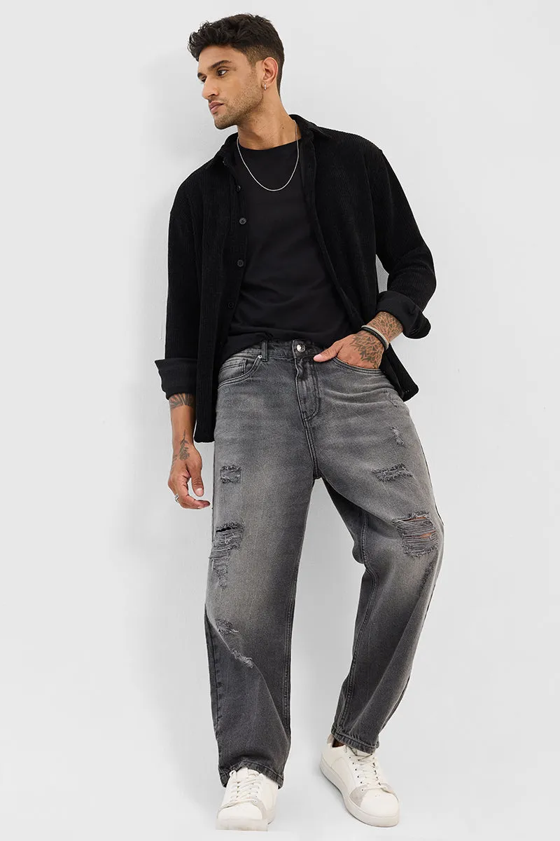 Grey Distressed Loose Fit Jeans