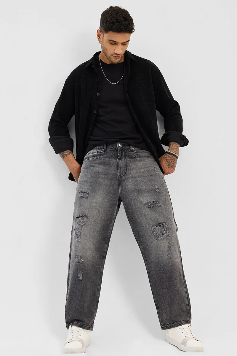 Grey Distressed Loose Fit Jeans