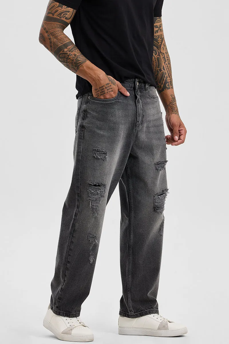 Grey Distressed Loose Fit Jeans
