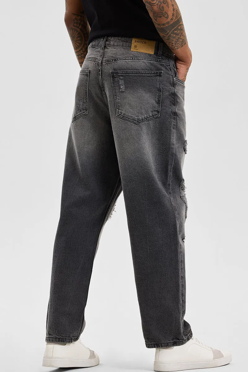 Grey Distressed Loose Fit Jeans