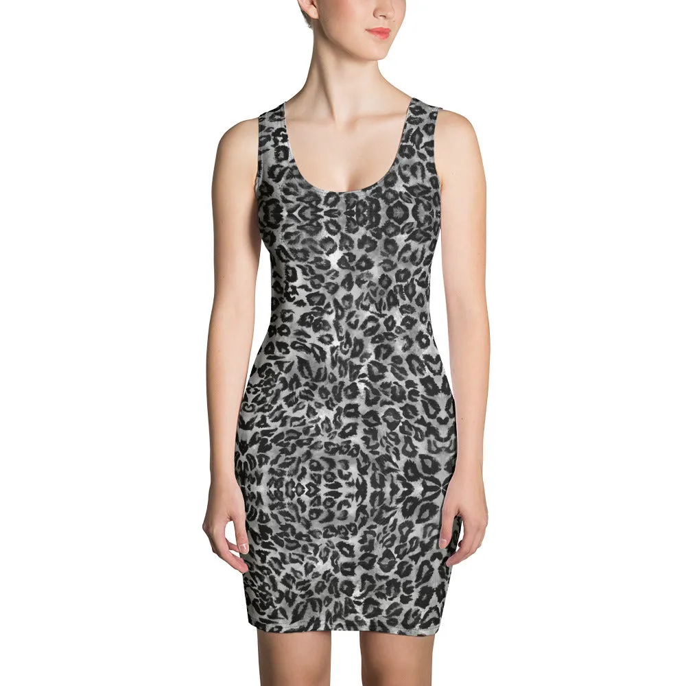 Grey Leopard Animal Print Dress, Women's 1-piece Tank Sleeveless Dress-Made in USA/EU
