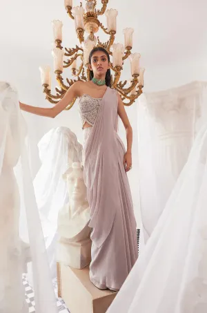 Grey Phoenix Pre-Draped Saree Set