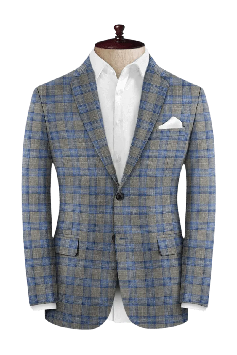 Grey Plaid 2-Button Wool Suit