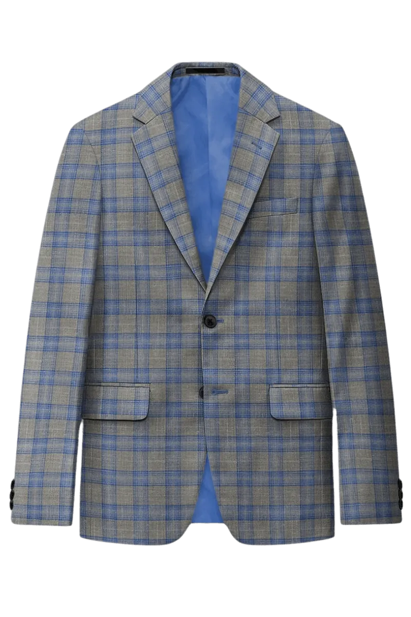 Grey Plaid 2-Button Wool Suit