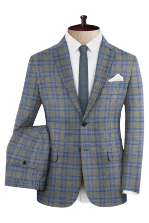 Grey Plaid 2-Button Wool Suit