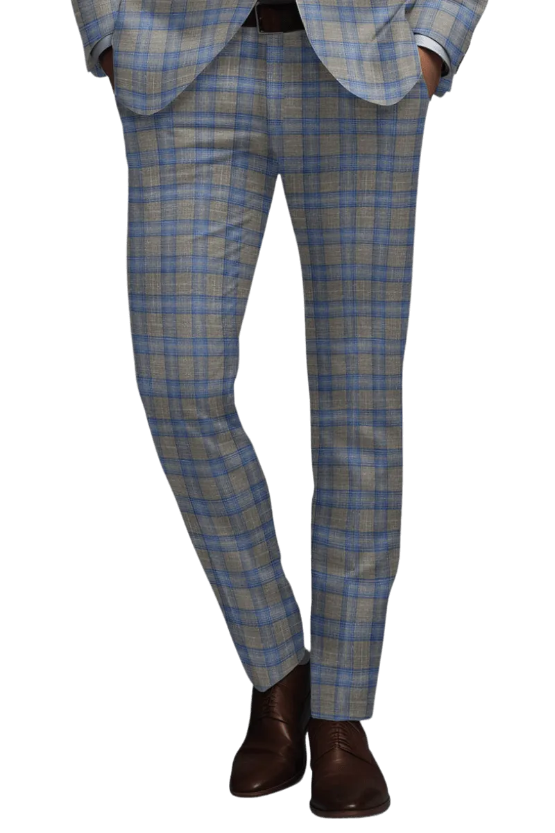 Grey Plaid 2-Button Wool Suit