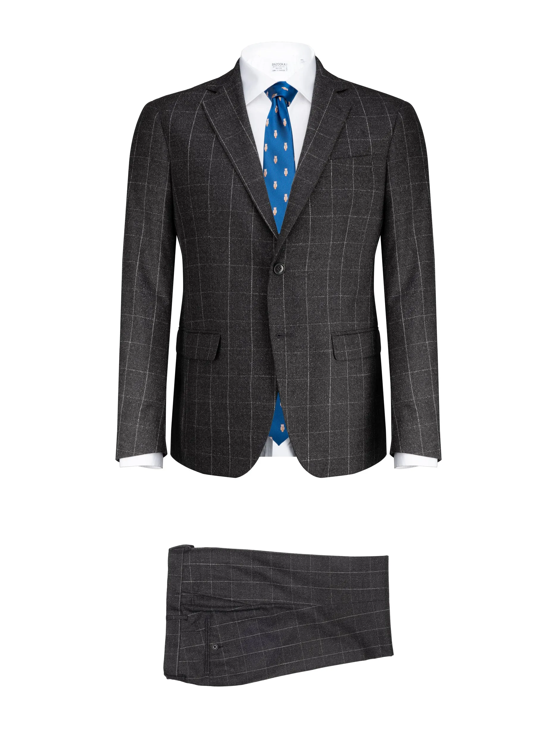Grey Windowpane Flannel Wool by Cerruti