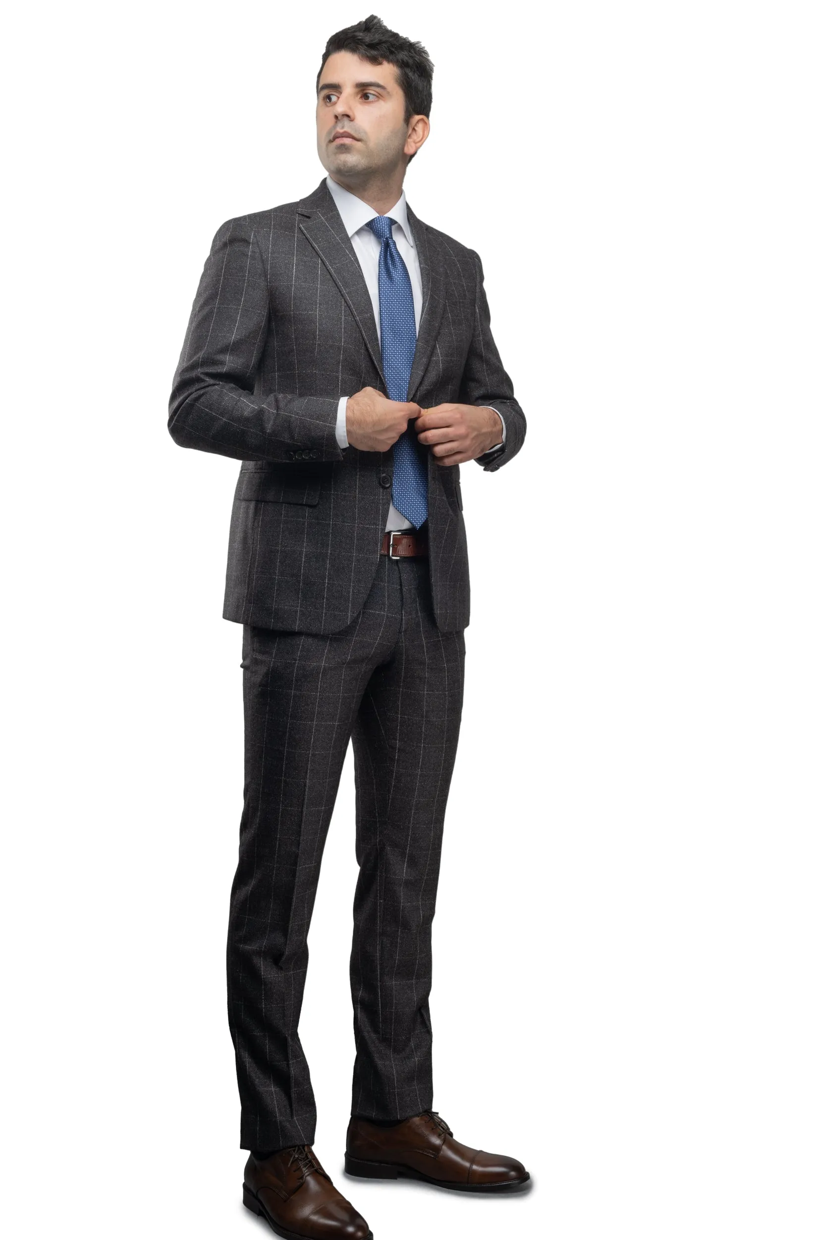 Grey Windowpane Flannel Wool by Cerruti